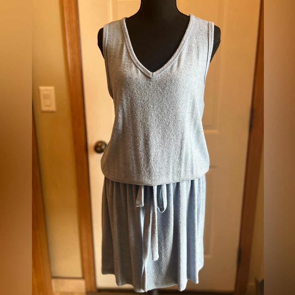 Vocal Women’s Blue Comfy Soft Lux Athleisure Tank Mini Dress Drawstring Waist L